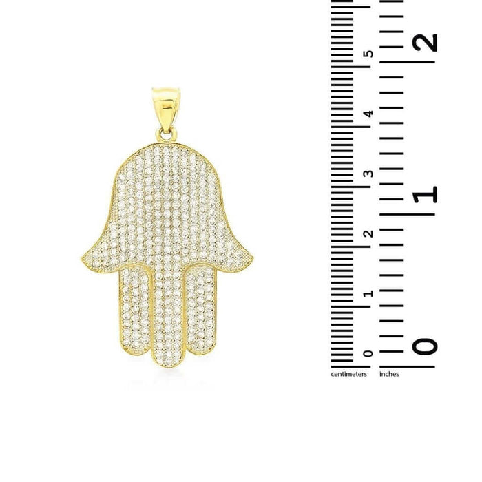 14k Yellow Gold CZ Hamsa Hand Of Fatima Pendant 1.5" 1.8"