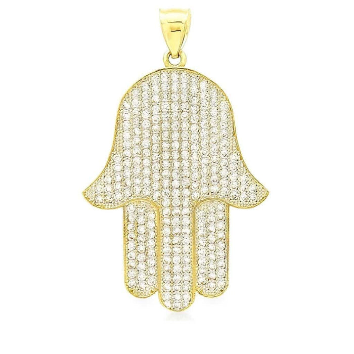 14k Yellow Gold CZ Hamsa Hand Of Fatima Pendant 1.5" 1.8"