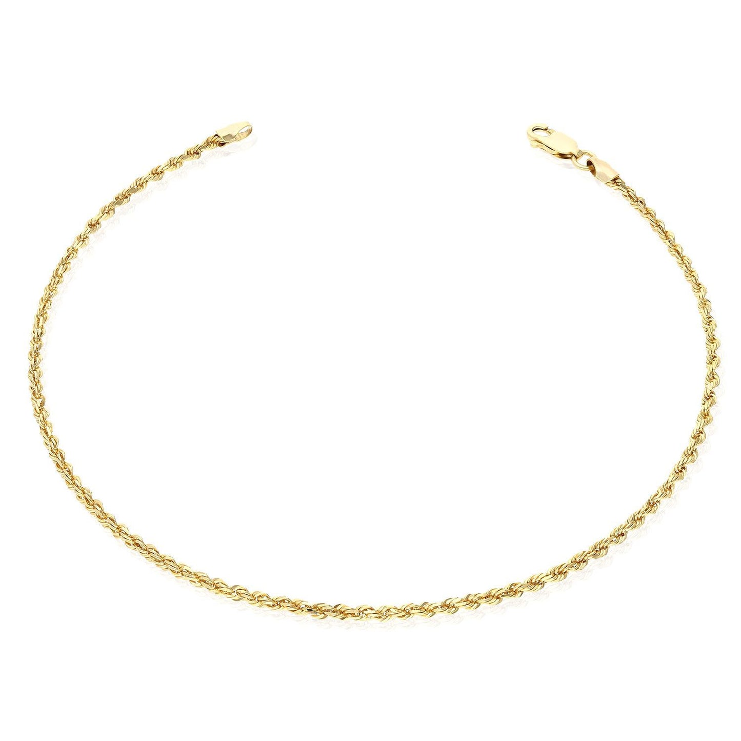 Solid 10K Real Gold 1.3mm-2mm Diamond-Cut Rope  Anklet 10"
