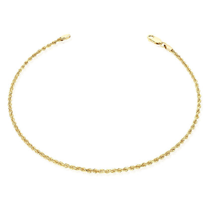 Solid 10K Real Gold 1.3mm-2mm Diamond-Cut Rope  Anklet 10"
