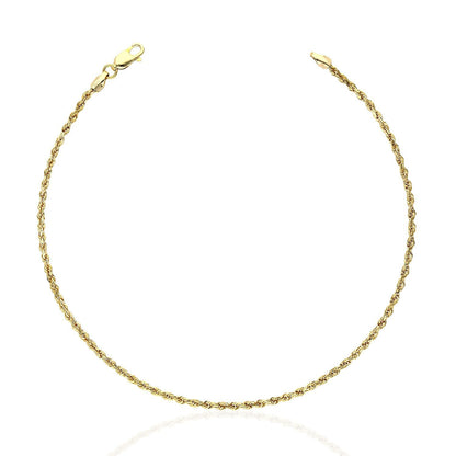 Solid 10K Real Gold 1.3mm-2mm Diamond-Cut Rope  Anklet 10"