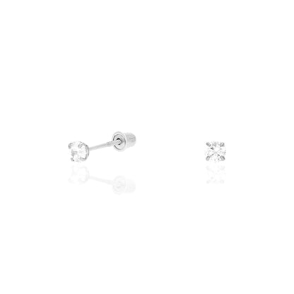 14k White Gold CZ Stud Screw Back Earrings 0.10Ct-4Ct