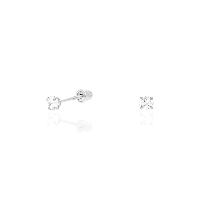 14k White Gold CZ Stud Screw Back Earrings 0.10Ct-4Ct