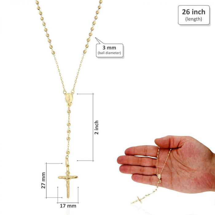 10K Yellow Gold 3mm-7mm Beads Rosary Necklace (Hollow) 26" 30"