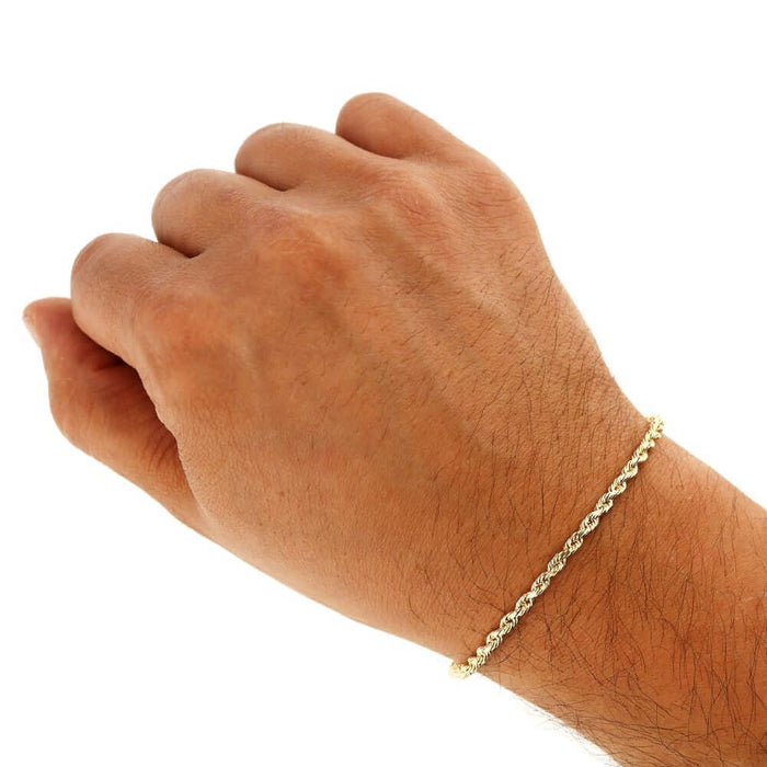 14K Yellow Gold Diamond-Cut 3mm-8mm Rope Bracelet (Solid Links) 8.5"
