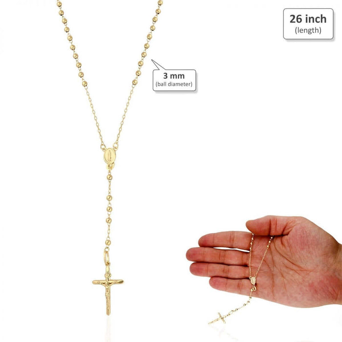 10K Yellow Gold 3mm-7mm Beads Rosary Necklace (Hollow) 26" 30"