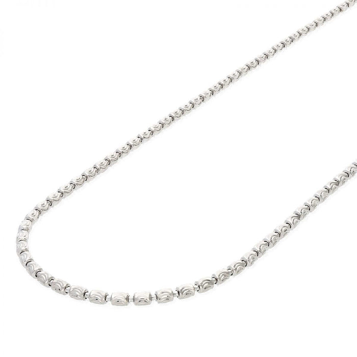 Sterling Silver 2mm-4mm White Half Moon-Cut Oval Barrel Beaded Chain (Solid Links) 18"-26"