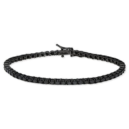Black Plated 925 Sterling Silver 3mm Black Zirconia Tennis Bracelet 8"