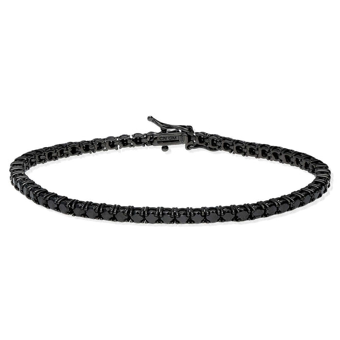 Black Plated Sterling Silver 3mm Black CZ Tennis Bracelet 8"