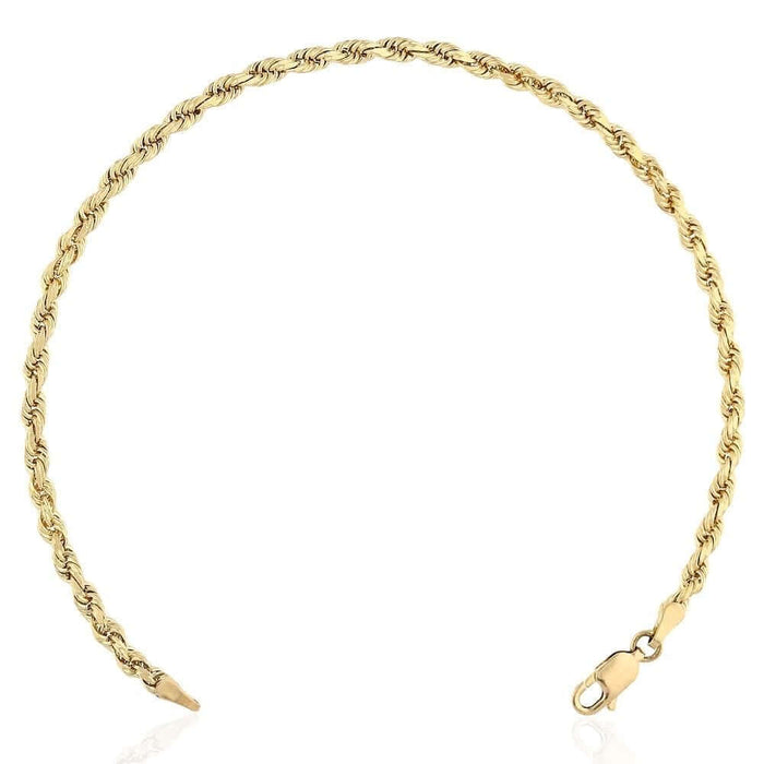 14K Yellow Gold Diamond-Cut 3mm-8mm Rope Bracelet (Solid Links) 8.5"