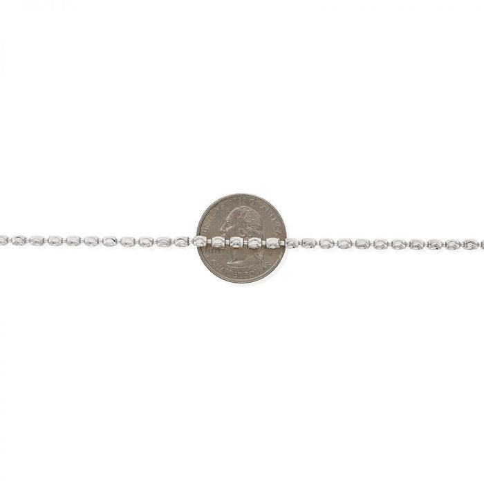 Sterling Silver 2mm-4mm White Half Moon-Cut Oval Barrel Beaded Chain (Solid Links) 18"-26"