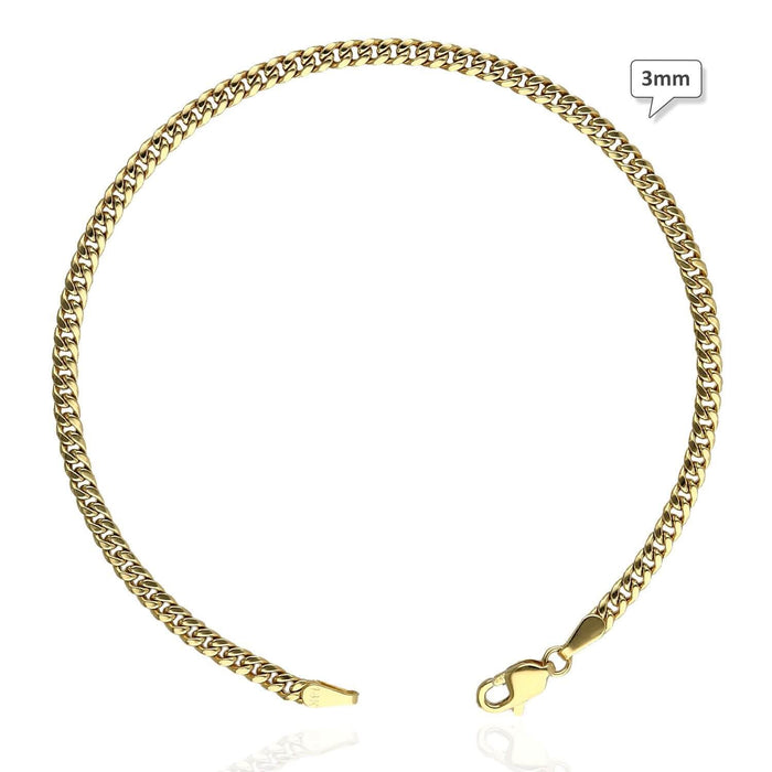 14K Yellow Gold 3mm-4.5mm Miami Cuban Bracelet (Hollow) 8"