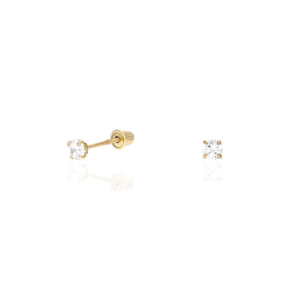 Real 14K Gold CZ Stud Screw Back Earrings 0.10Ct-4Ct