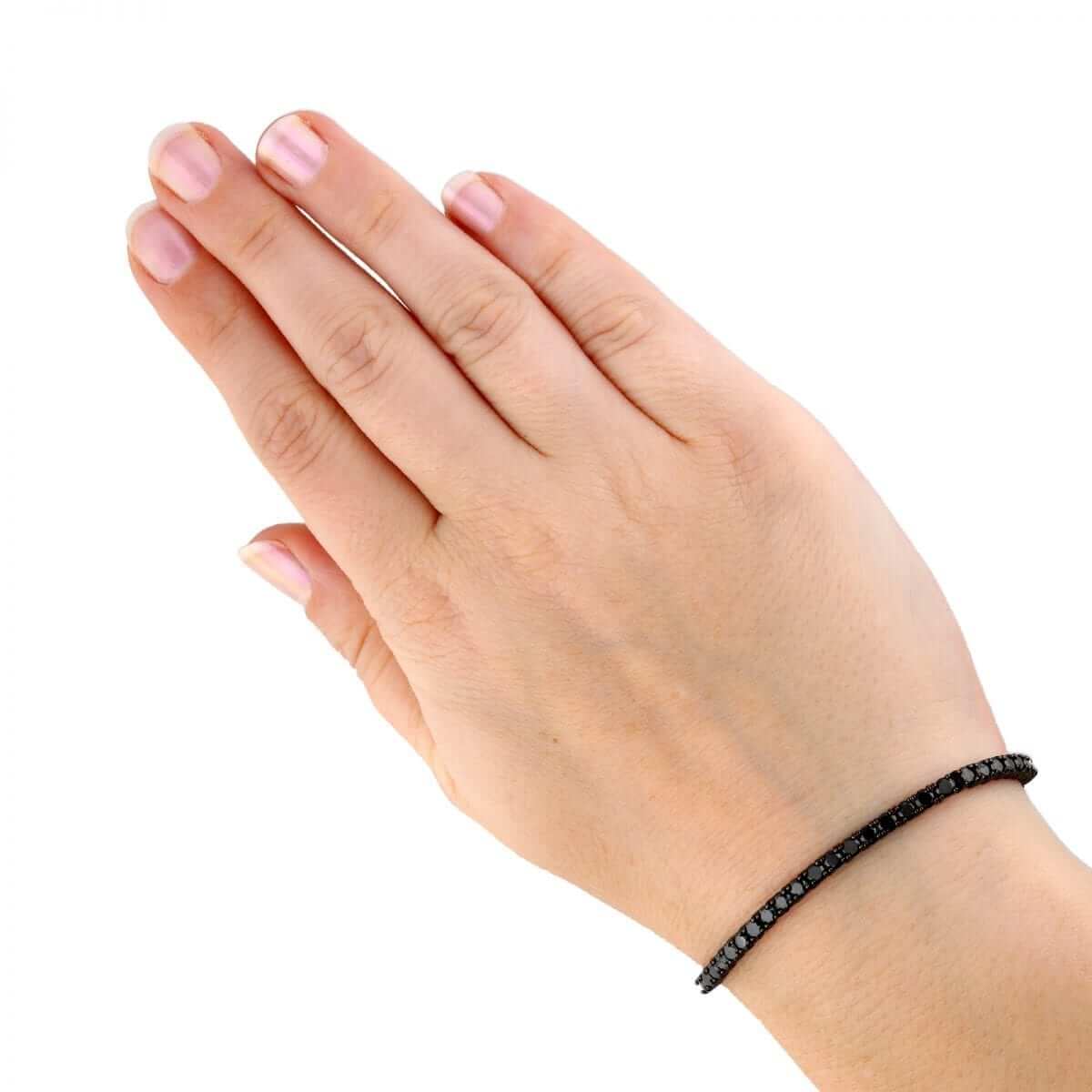 Black Plated Sterling Silver 3mm Black CZ Tennis Bracelet 8"