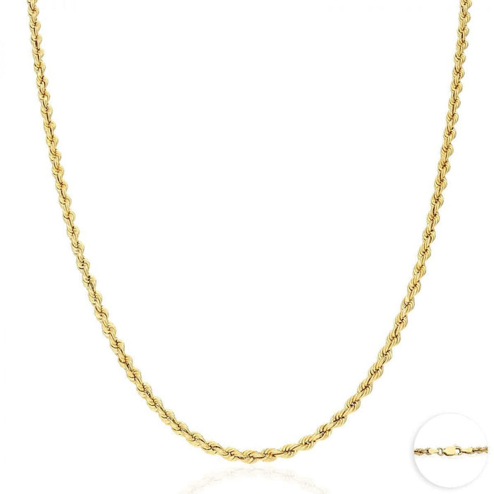 Real 10K Gold 1.8mm-9mm Rope Chain (Hollow) 16"-30"