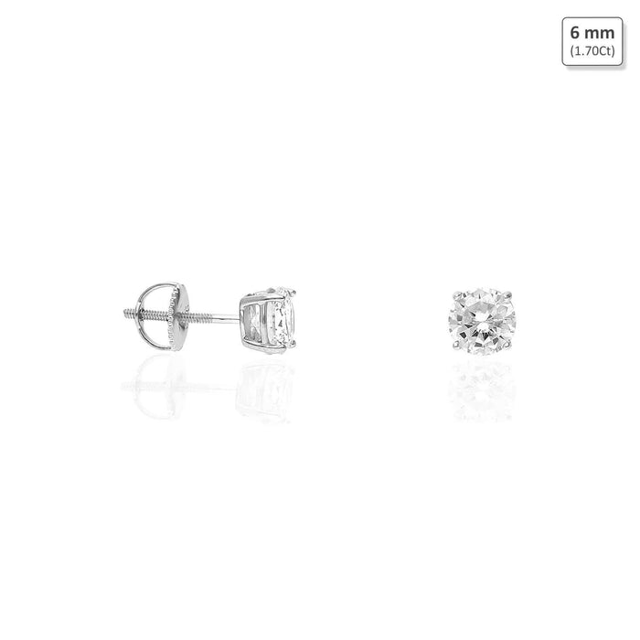 925 Sterling Silver Round CZ Solitaire Screw Back Stud Earrings