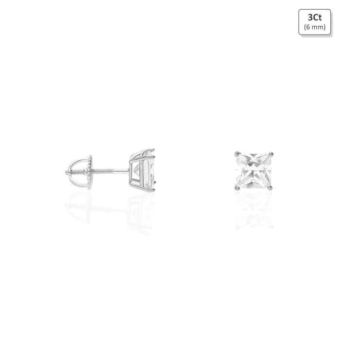 925 Sterling Silver Princess-Cut CZ Solitaire Screw Back Stud Earrings 0.5CT-6CT