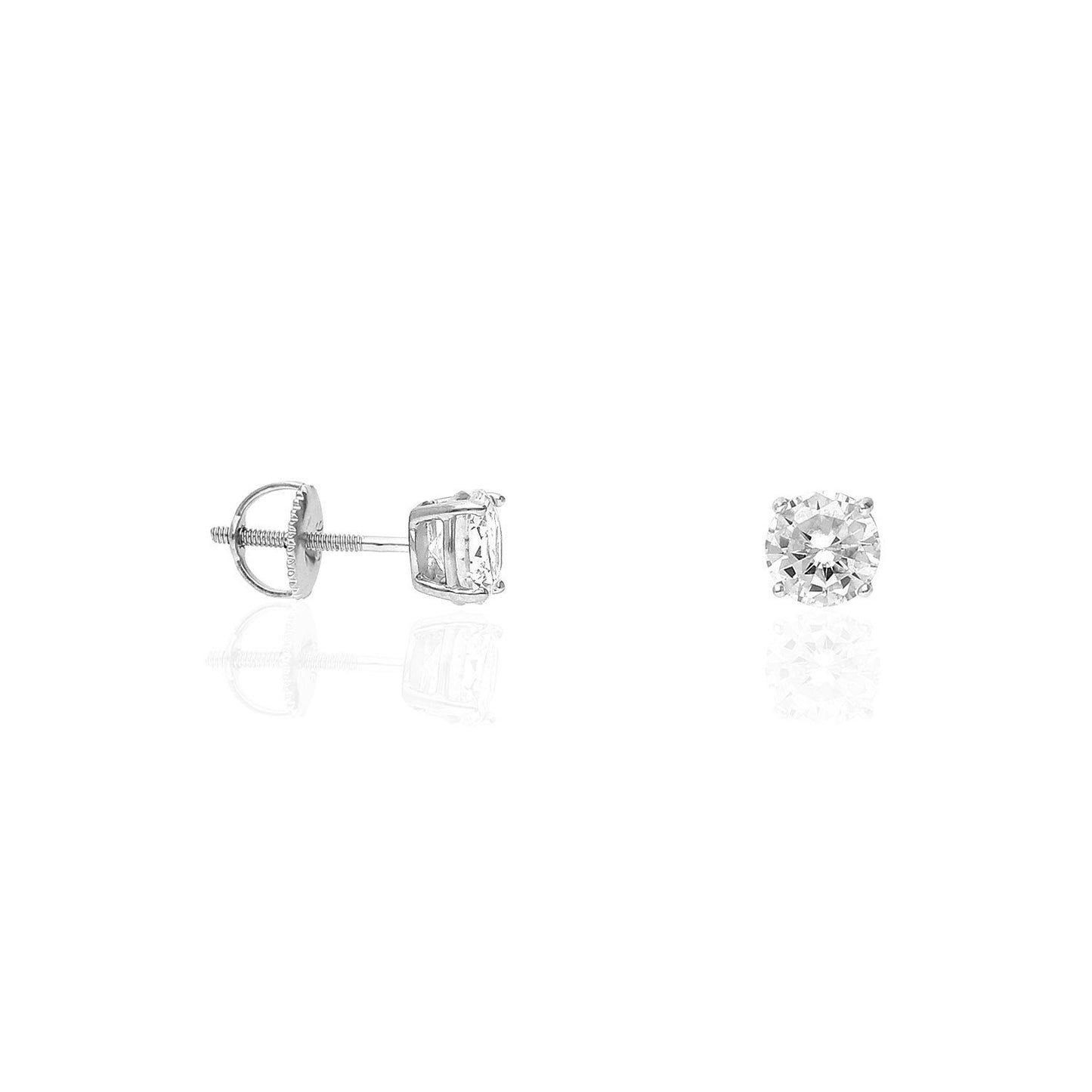 925 Sterling Silver Round CZ Solitaire Screw Back Stud Earrings