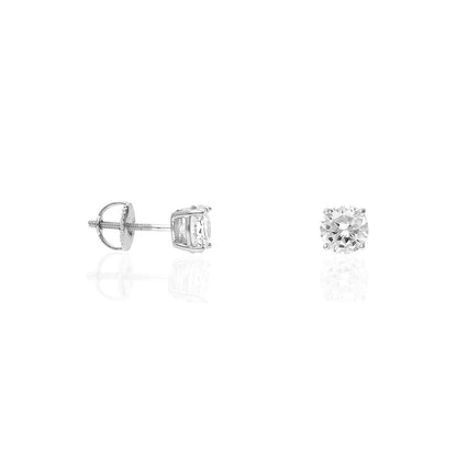925 Sterling Silver Round CZ Solitaire Screw Back Stud Earrings