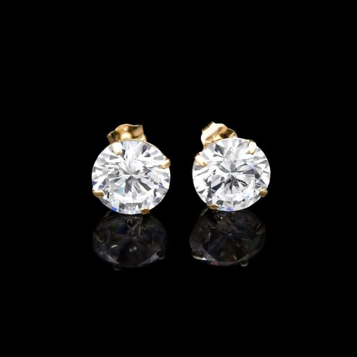4CTW Round-Cut CZ Stud 8mm Earrings 14K Yellow Gold