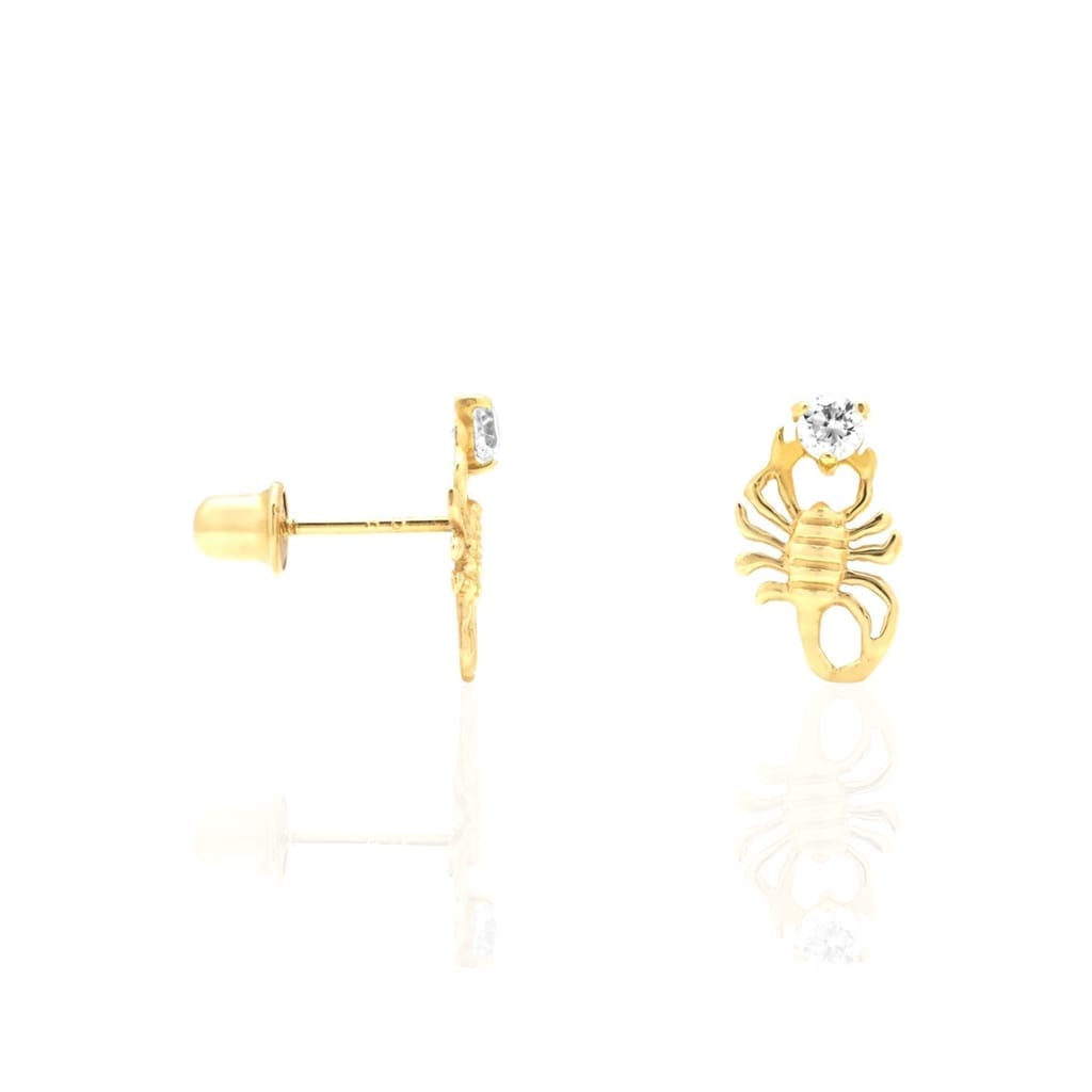 14K Yellow Gold Round Simulated Birthstone Scorpion Screw Back Stud Earrings