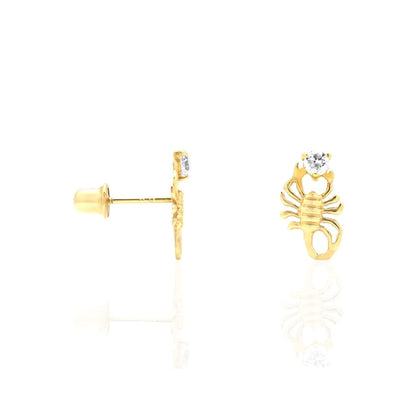 14K Yellow Gold Round Simulated Birthstone Scorpion Screw Back Stud Earrings