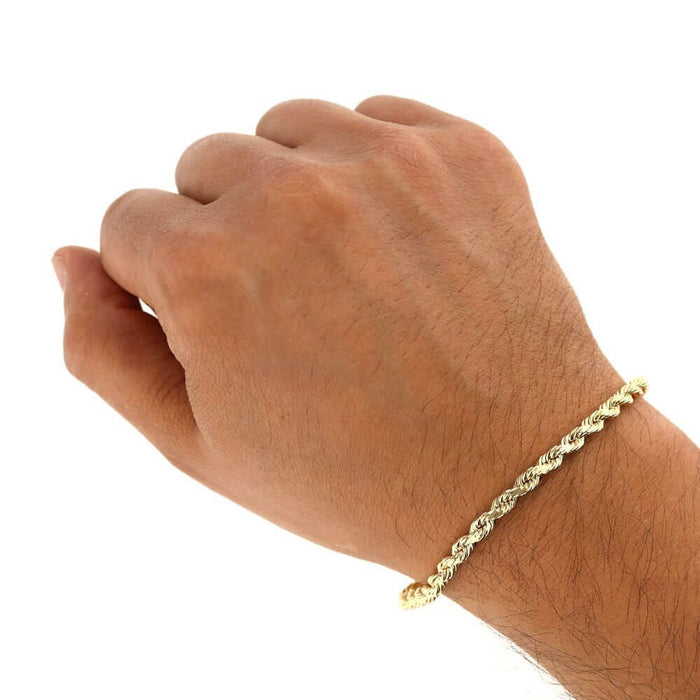 14K Yellow Gold Diamond-Cut 3mm-8mm Rope Bracelet (Solid Links) 8.5"