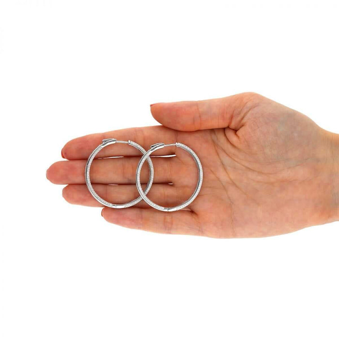 925 Sterling Silver Rhodium Finish Micro Pave CZ Hoop Earrings