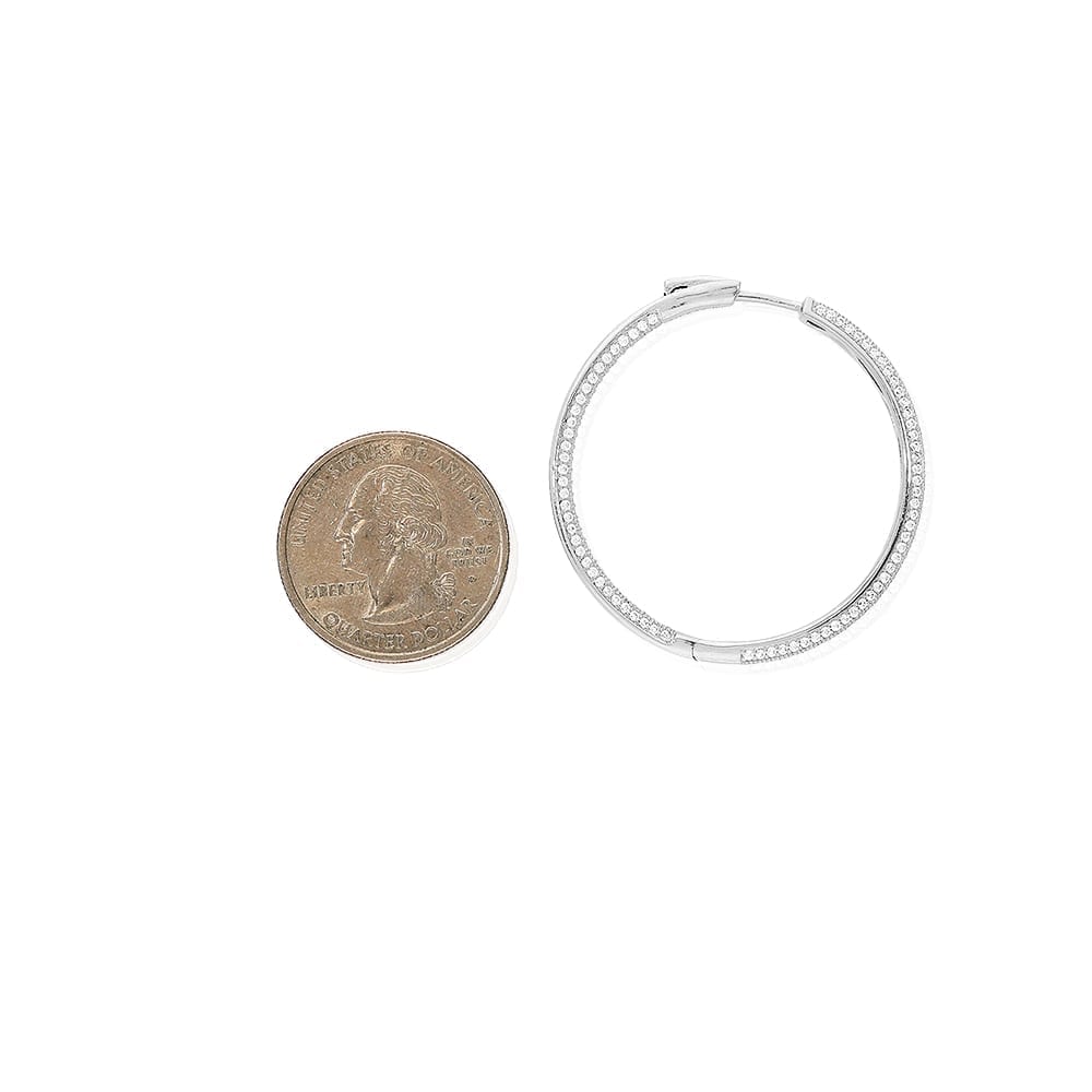 925 Sterling Silver Rhodium Finish Micro Pave CZ Hoop Earrings