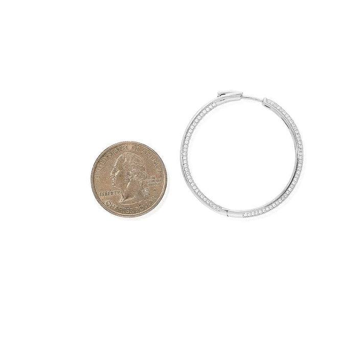 925 Sterling Silver Rhodium Finish Micro Pave CZ Hoop Earrings
