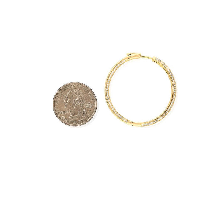 14k Yellow Gold Over 925 Sterling Silver Pave CZ Hoop Earrings