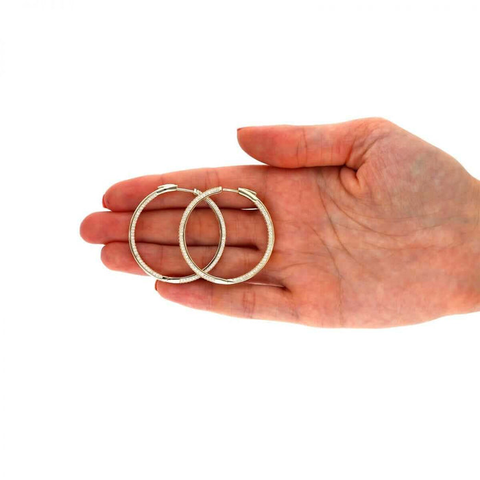 14k Yellow Gold Over 925 Sterling Silver Pave CZ Hoop Earrings