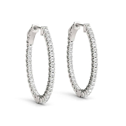 1.20CTW Natural Diamond 14K Gold Inside-Out Oval Huggie Hoop Earrings 30mm