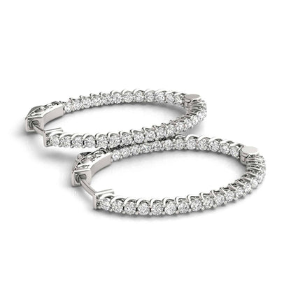 1.20CTW Natural Diamond 14K Gold Inside-Out Oval Huggie Hoop Earrings 30mm