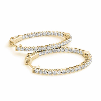 1.20CTW Natural Diamond 14K Gold Inside-Out Oval Huggie Hoop Earrings 30mm