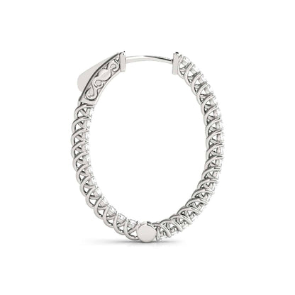 1.20CTW Natural Diamond 14K Gold Inside-Out Oval Huggie Hoop Earrings 30mm