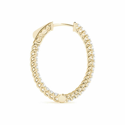1.20CTW Natural Diamond 14K Gold Inside-Out Oval Huggie Hoop Earrings 30mm