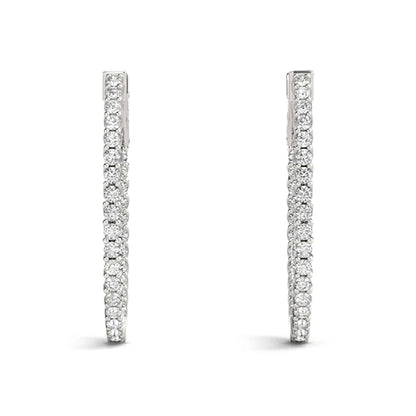 1.20CTW Natural Diamond 14K Gold Inside-Out Oval Huggie Hoop Earrings 30mm