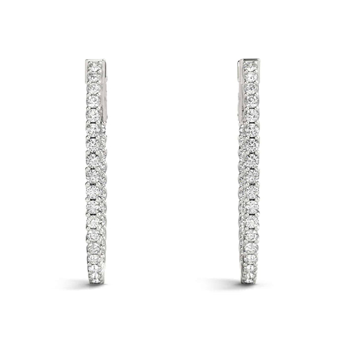 1.20CTW Natural Diamond 14K Gold Inside-Out Oval Huggie Hoop Earrings 30mm