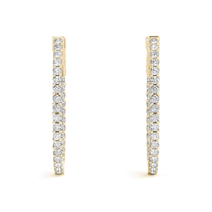1.20CTW Natural Diamond 14K Gold Inside-Out Oval Huggie Hoop Earrings 30mm