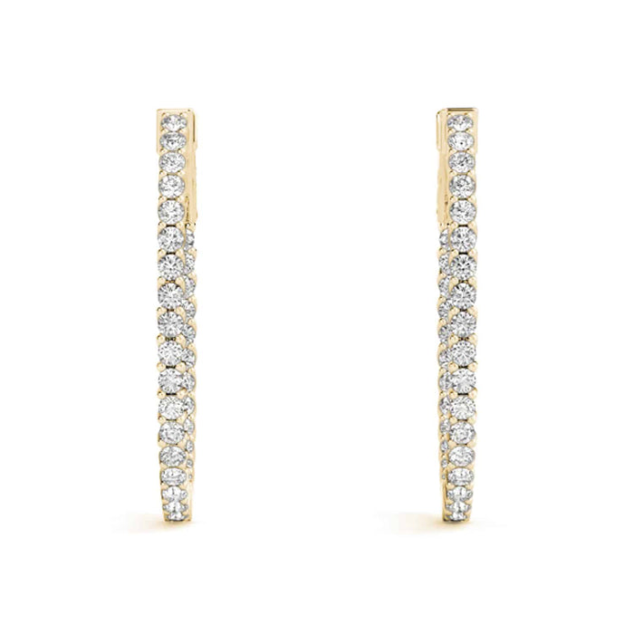 1.20CTW Natural Diamond 14K Gold Inside-Out Oval Huggie Hoop Earrings 30mm
