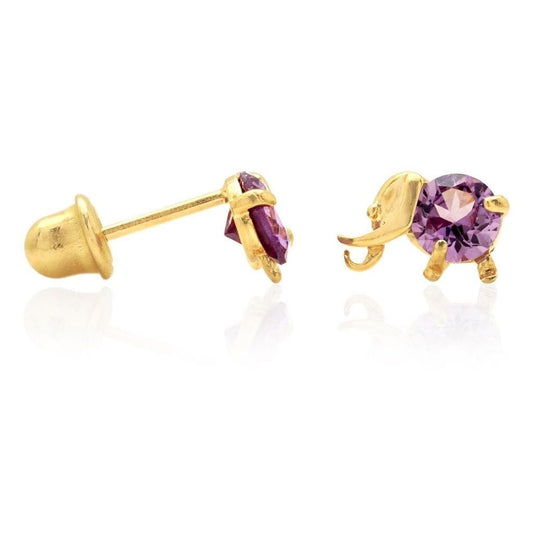 14K Solid Yellow Gold Round Alexandrite Elephant Baby Screwback Stud Earrings