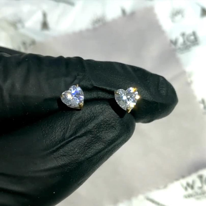 14K Gold 2CTW CZ Heart Love Stud Screw Back Earrings 6mm