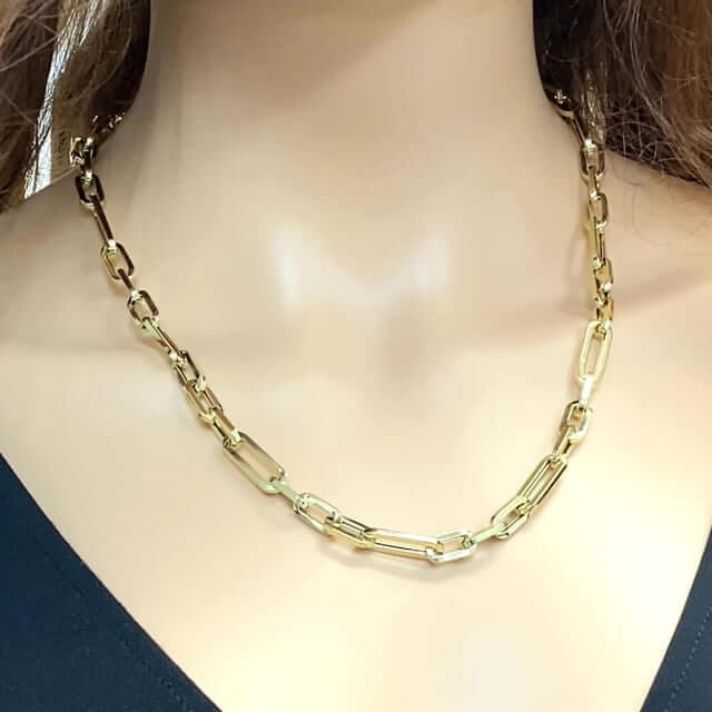 14K Yellow Gold 6.5mm Elongated Figaro Paperclip Chain (Hollow) 16"-24"