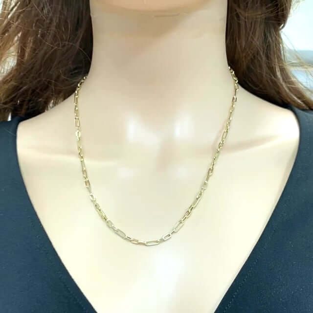 14K Yellow Gold 3mm Figaro Elongated Paperclip Chain (Solid Links) 16"-24"