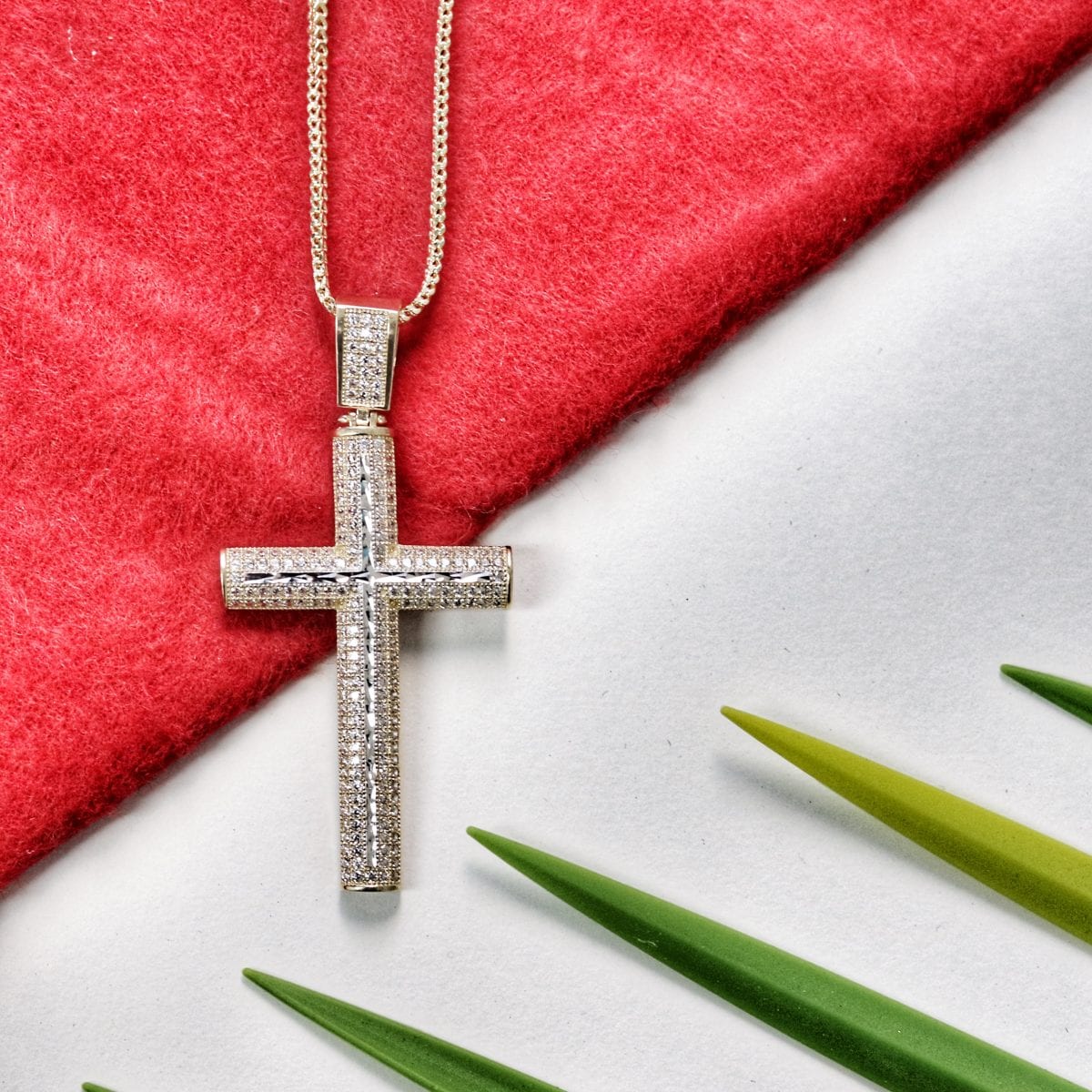 14k Yellow Gold Created Diamond Micro Pave Religious Cross Pendant 4Ct, 6Ct