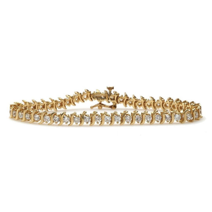 4.4Ct CZ 14K Yellow Gold Tennis Bracelet 7"