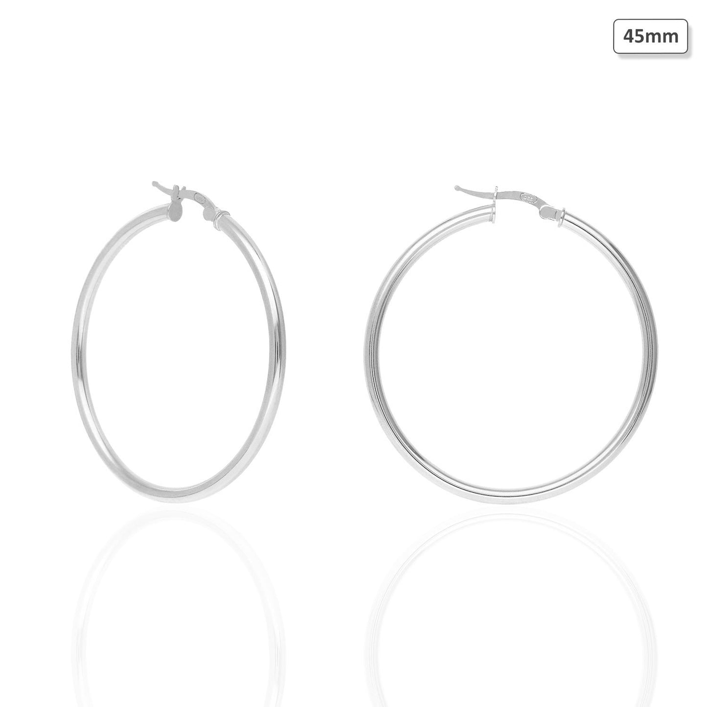 925 Sterling Silver 2.5mm Thick Hoop Earrings 35mm-73mm Diameter
