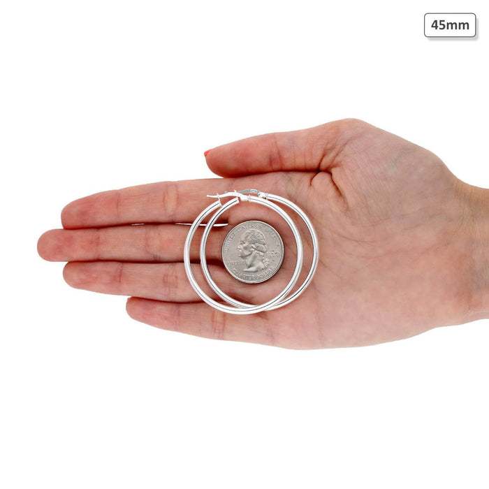 925 Sterling Silver 2.5mm Thick Hoop Earrings 35mm-73mm Diameter