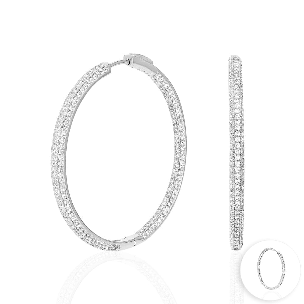 925 Sterling Silver Rhodium Finish Micro Pave CZ Hoop Earrings